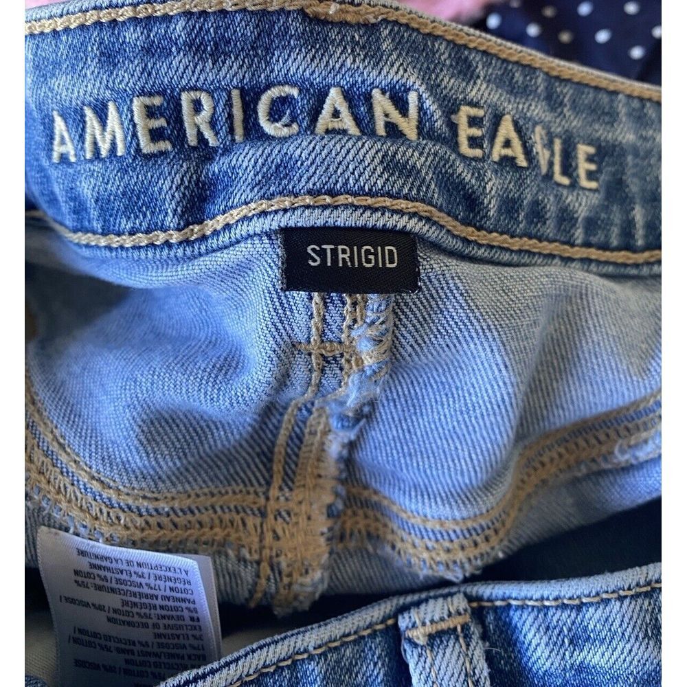 American Eagle Mom Jean Sz 6 Regular Medium Wash Stretch Distressed Denim Jeans - Picture 3 of 5